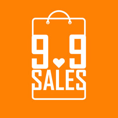 A vector and abstract picture of 9.9 sales in paper bag shape on orange background. Single digit day sales with better offer to give