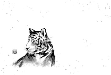 寅年の年賀状テンプレート（モノクロ／文字なし）