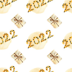 Seamless pattern with 2022 illustrations for Christmas decor and design. 