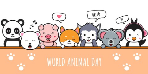 Happy animal celebration world animal day banner icon cartoon illustration