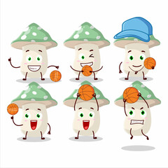 Talented green amanita cartoon character as a basketball athlete