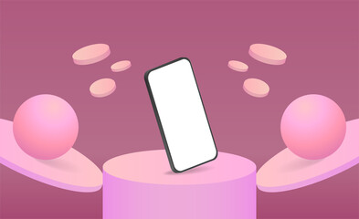 Minimalistic 3d isometric illustration cell phone. Smartphone perspective view. Side view. Template for infographics or presentation UI design interface.