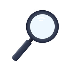 Magnify glass 3d. Loupe, search or research icon. Lens to enlarge the object. Optical scrutiny and verification tool. Find, explore and check the details. Sign, symbol zoom, magnifier or focus. Vector
