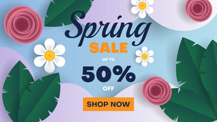 spring sale background with colorful flower and leaves
