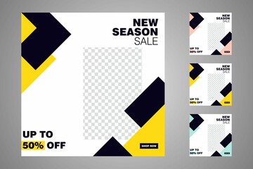 New set of editable minimal banner templates. Suitable for social media posts and web or internet ads. Vector illustration with photo college.