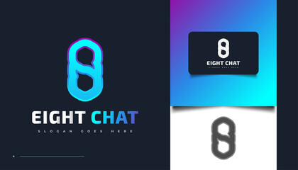 Number Eight Logo Design with Chat or Message Symbol. Eight Chat Logo Design Template in Blue Gradient