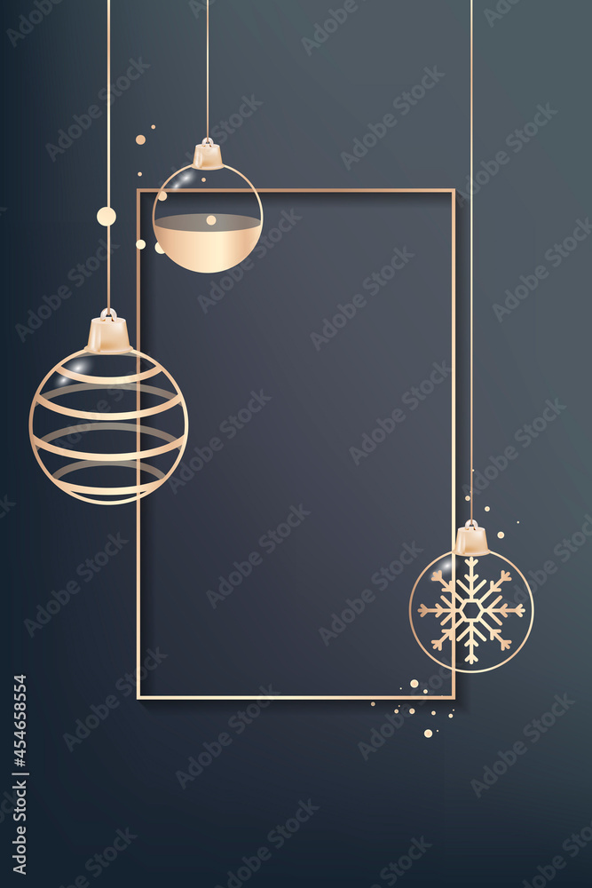 Poster gold frame with bauble patterned vector