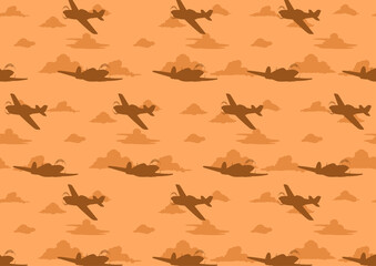 Aircraft Fighter Vintage Siluet Pattern Brown Background