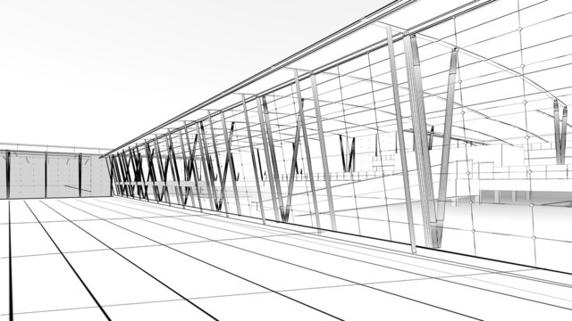 Wire-frame images building structure,building structure lines,3d rendering