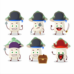 Cartoon character of green amanita with various pirates emoticons