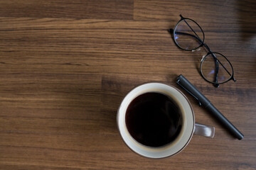 hot coffee cup on table at morning, relax time, latte coffee