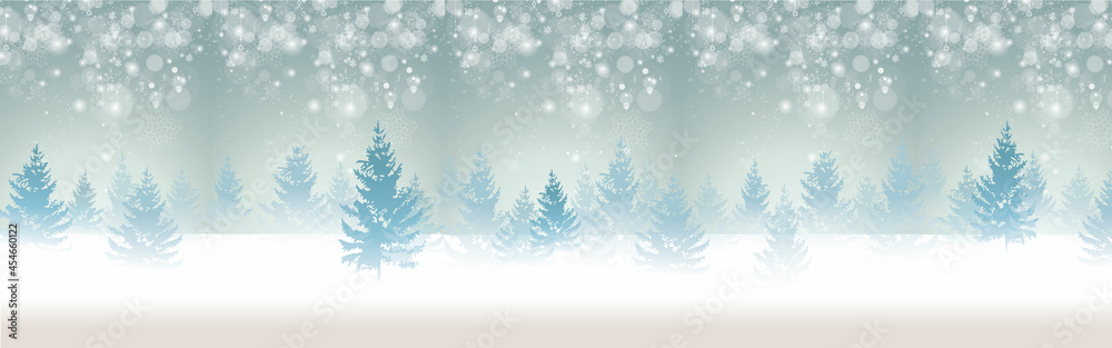 Wall mural blue winter landscape fir border with snow