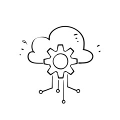 hand drawn doodle cloud gear circuit illustration vector isolated