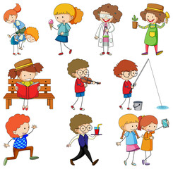 Set of different doodle kids cartoon character