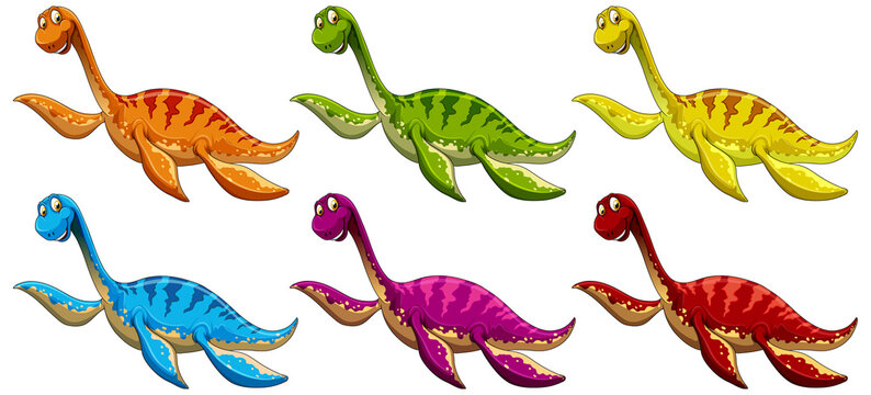 Set of pliosaurus dinosaur cartoon character