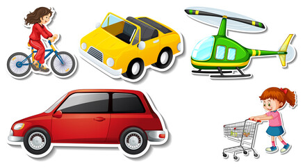 Naklejka premium Random stickers with transportable vehicle objects