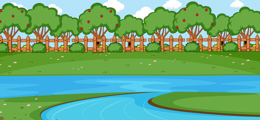 Obraz premium Empty park scene with river in simple style