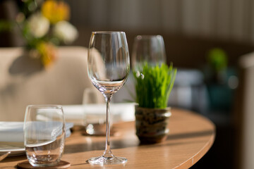 empty wine glass with blur background

