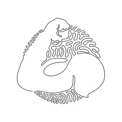 Continuous one line drawing strong power, muscle arms icon. Muscular hand symbol for fitness club emblem, strength human hand. Swirl curl circle background style. Single line design vector graphic