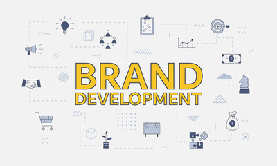 brand development concept with icon set with big word or text on center