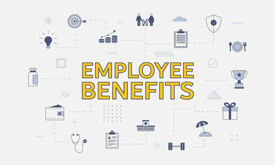 employee benefits concept with icon set with big word or text on center