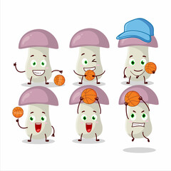 Talented rough mushroom cartoon character as a basketball athlete