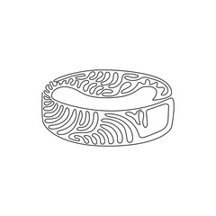 Continuous one line drawing ice hockey puck closeup. Ice hockey season concept, close up. Hockey Puck. Black Ice Hockey Puck. Swirl curl style. Single line draw design vector graphic illustration