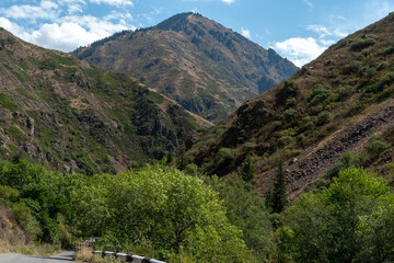 Rocky Mountains. mountain river on a background of blue sky
