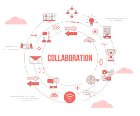 collaboration concept with icon set template banner and circle round shape