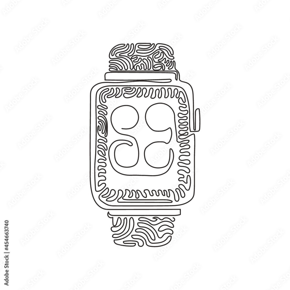 Poster continuous one line drawing smart watch device display with app icons. smart watch wearable technolo