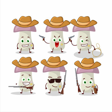Cool cowboy rough mushroom cartoon character with a cute hat