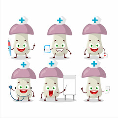 Doctor profession emoticon with rough mushroom cartoon character