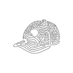 Continuous one line drawing Black Baseball Cap as a sports symbol. Unisex Outdoor Sport Baseball, Golf, Tennis, Uniform Cap Hat. Swirl curl style. Single line draw design vector graphic illustration