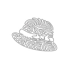 Continuous one line drawing ladies hat vintage. Pretty straw hat with ribbon. Sketch women hats. Retro fashion. Women's accessory. Swirl curl style. Single line draw design vector graphic illustration