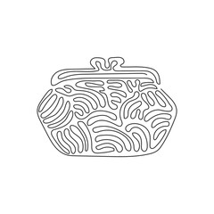 Single continuous line drawing women's wallet icon. Coin Purse. Coin wallet. Wallet for change. Cash wallet. Women's things element. Swirl curl style. One line draw graphic design vector illustration