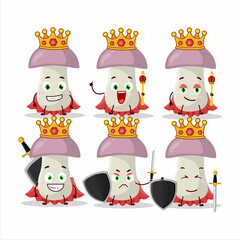 A Charismatic King rough mushroom cartoon character wearing a gold crown