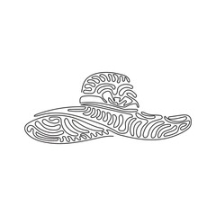 Continuous one line drawing ladies or women's hat icon. Fashion. Lady or women's beach hat. Elements of beach holidays concept. Swirl curl style. Single line draw design vector graphic illustration