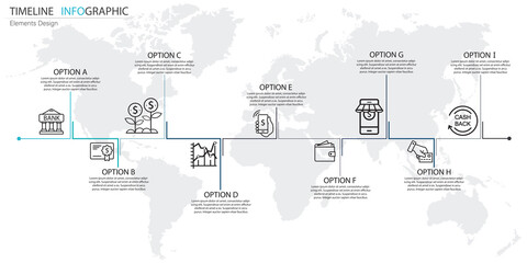 Vector abstract element infographics timeline 9 step. Design for business, finance layout, workflow, timeline, information, presentation and other. Abstract infographics 3D vector bundle.