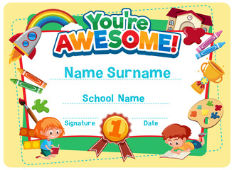 Cute motivational cartoon certificate for children
