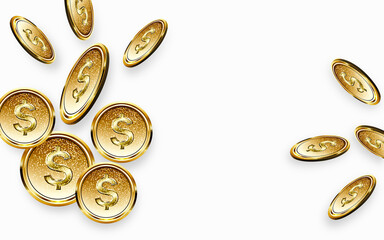 Website template design 3D illustration, group of coin golden isolated on white background - Saving money concept with copy space