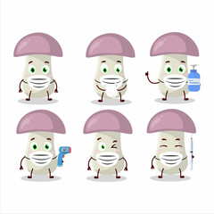 A picture of rough mushroom cartoon design style keep staying healthy during a pandemic