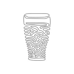 Single continuous line drawing soft drink in glass. Cold cola soda to crave for refreshing feeling. Drink to quench thirst. Swirl curl style. Dynamic one line draw graphic design vector illustration