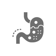 Stomach disease, heartburn, digestive problems grey icon.