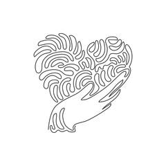 Fototapeta premium Single one line drawing hand holding heart icon. Save life or health care symbol. Swirl curl style. Isolated vector symbol. Modern continuous line draw design graphic vector illustration