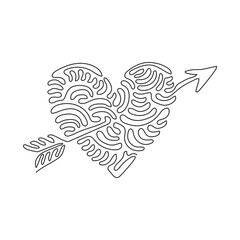 Fototapeta na wymiar Single one line drawing heart with arrow icon doodle style. Vector illustration. Romantic decoration logo image. Swirl curl style. Modern continuous line draw design graphic vector illustration