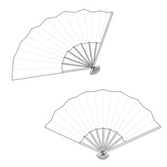 扇子　扇　イラスト　線画　ベクター　Japanese hand fan , Traditional  