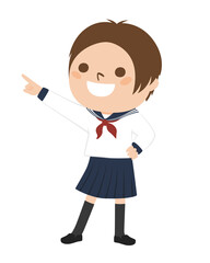 女子生徒のイラスト。未来を指差している制服姿の女の子。