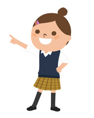女子生徒のイラスト。未来を指差している制服姿の女の子。