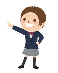 女子生徒のイラスト。未来を指差している制服姿の女の子。