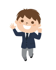 男子生徒のイラスト。楽しそうにジャンプしてる制服姿の男の子。